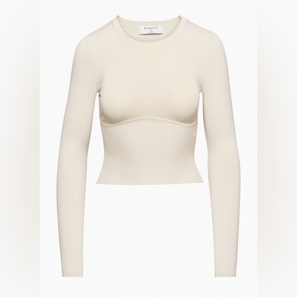 Aritzia Babaton Sculpt Knit Empire Longsleeve - Matte Pearl - 90561